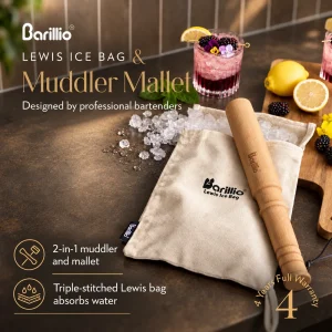 Barillio® Hard Maple Muddler Mallet And Lewis Ice Bag Kit