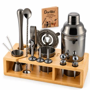 Barillio® Mixology Bartender Kit With Elegant Bamboo Stand (Black)