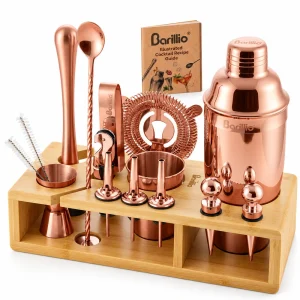 Barillio® Mixology Bartender Kit With Elegant Bamboo Stand (Rose-Copper)