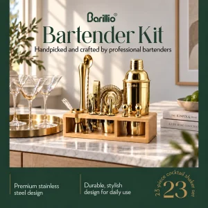 Barillio® Mixology Bartender Kit With Elegant Bamboo Stand (Gold)