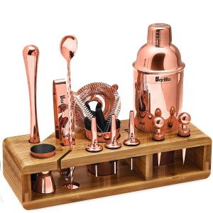 Mixology Bartender Kit With Elegant Bamboo Stand (Rose-Copper)