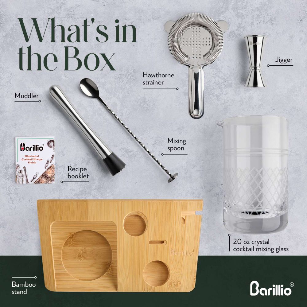 Barillio Crystal Cocktail Mixing Glass Set With Stand - Thumbnail 3