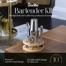 Barillio® Boston Shaker Set With Elegant Rounded Bamboo Stand