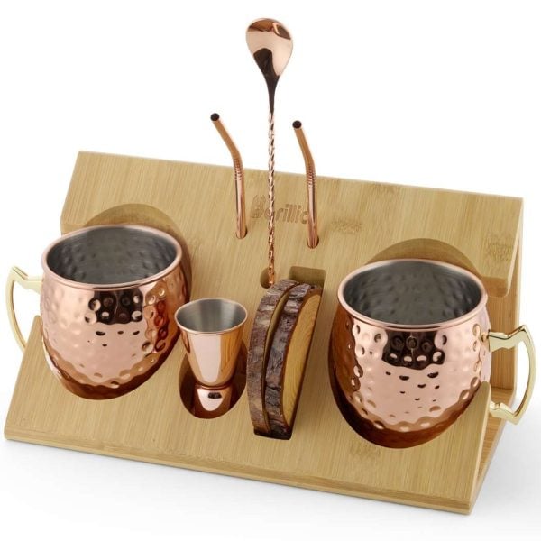 Barillio® Moscow Mule Mug Set With Bamboo Stand