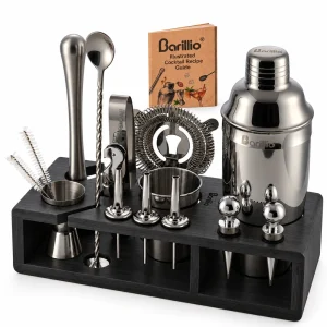 Barillio® Mixology Black Bartender Kit With Black Elegant Bamboo Stand
