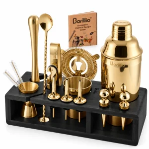 Barillio® Mixology Gold Bartender Kit With Black Elegant Bamboo Stand