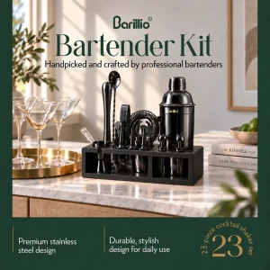 Barillio® Mixology Black Bartender Kit With Black Elegant Bamboo Stand
