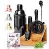 Barillio® Cocktail Shaker Set With Elegant Bamboo Stand (Black)