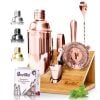 Barillio® Cocktail Shaker Set With Elegant Bamboo Stand (Rose-Copper)