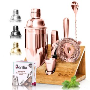 Barillio® Cocktail Shaker Set With Elegant Bamboo Stand (Rose-Copper)