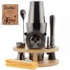 Barillio® Boston Shaker Set With Elegant Rounded Bamboo Stand (Black)