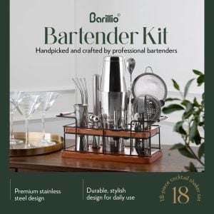 Barillio® Mixology Silver Bartender Kit With Elegant African Mahogany Stand