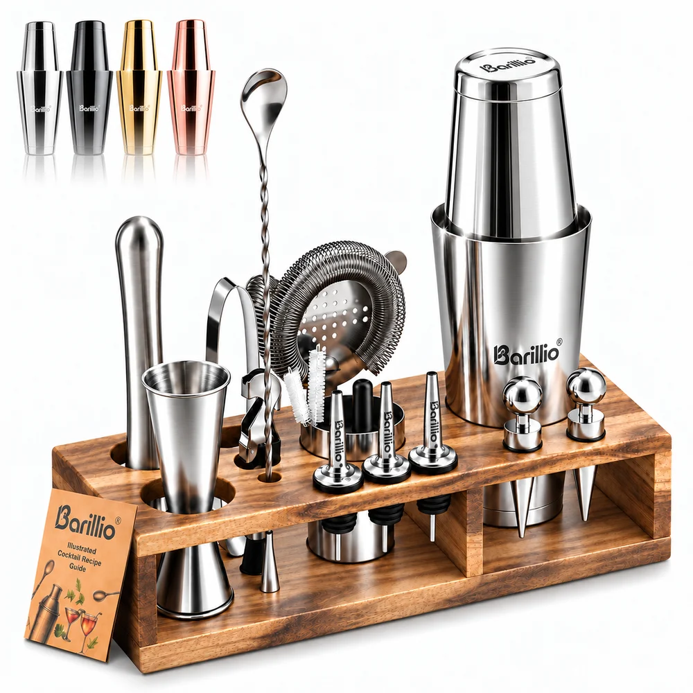 Boston Shaker Set 22-Piece with Acacia Stand