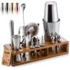 Barillio® Mixology Silver Bartender Kit With Elegant Acacia Stand