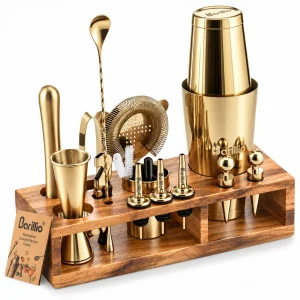 Barillio® Mixology Gold Bartender Kit With Elegant Acacia Stand