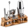 Barillio® Mixology Silver Bartender Kit With Elegant Acacia Stand