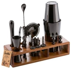 Barillio® Mixology Black Bartender Kit With Elegant Acacia Stand