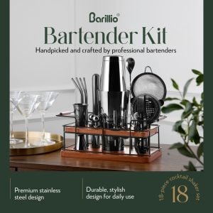 Barillio® Mixology Black Bartender Kit With Elegant African Mahogany Stand