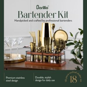 Barillio® Mixology Gold Bartender Kit With Elegant African Mahogany Stand
