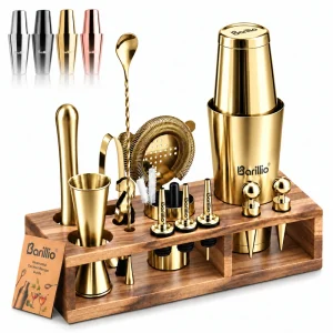Barillio® Mixology Gold Bartender Kit With Elegant Acacia Stand
