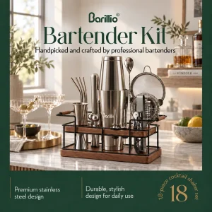 Barillio® Mixology Silver Bartender Kit With Elegant African Mahogany Stand