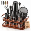 Barillio® Mixology Black Bartender Kit With Elegant African Mahogany Stand