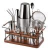 Barillio® Mixology Silver Bartender Kit With Elegant African Mahogany Stand