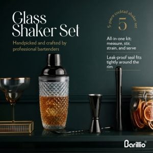 Barillio® Glass Cocktail Shaker Set 14Oz (Black)