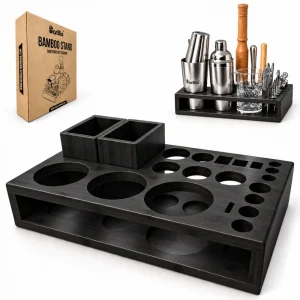 Barillio® Complete Bar Tool Set - Bamboo Stand (Black)