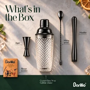 Barillio® Glass Cocktail Shaker Set 14Oz (Black)