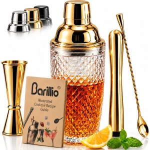 Barillio® Glass Cocktail Shaker Set 14Oz (Gold)