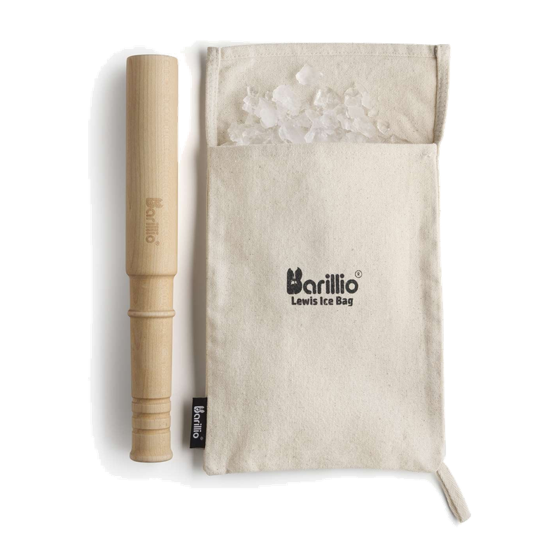 Hard maple muddler mallet with cotton Lewis ice bag